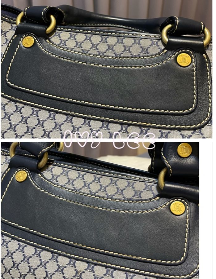 CELINE 手提包 Boogie Bag Macadam海軍藍134022BLA帆布皮革手提包vintage 二手精品-17