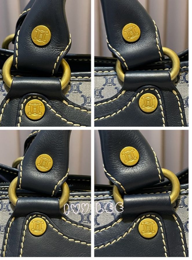 CELINE 手提包 Boogie Bag Macadam海軍藍134022BLA帆布皮革手提包vintage 二手精品-19