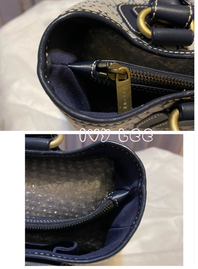 CELINE 手提包 Boogie Bag Macadam海軍藍134022BLA帆布皮革手提包vintage 二手精品-20