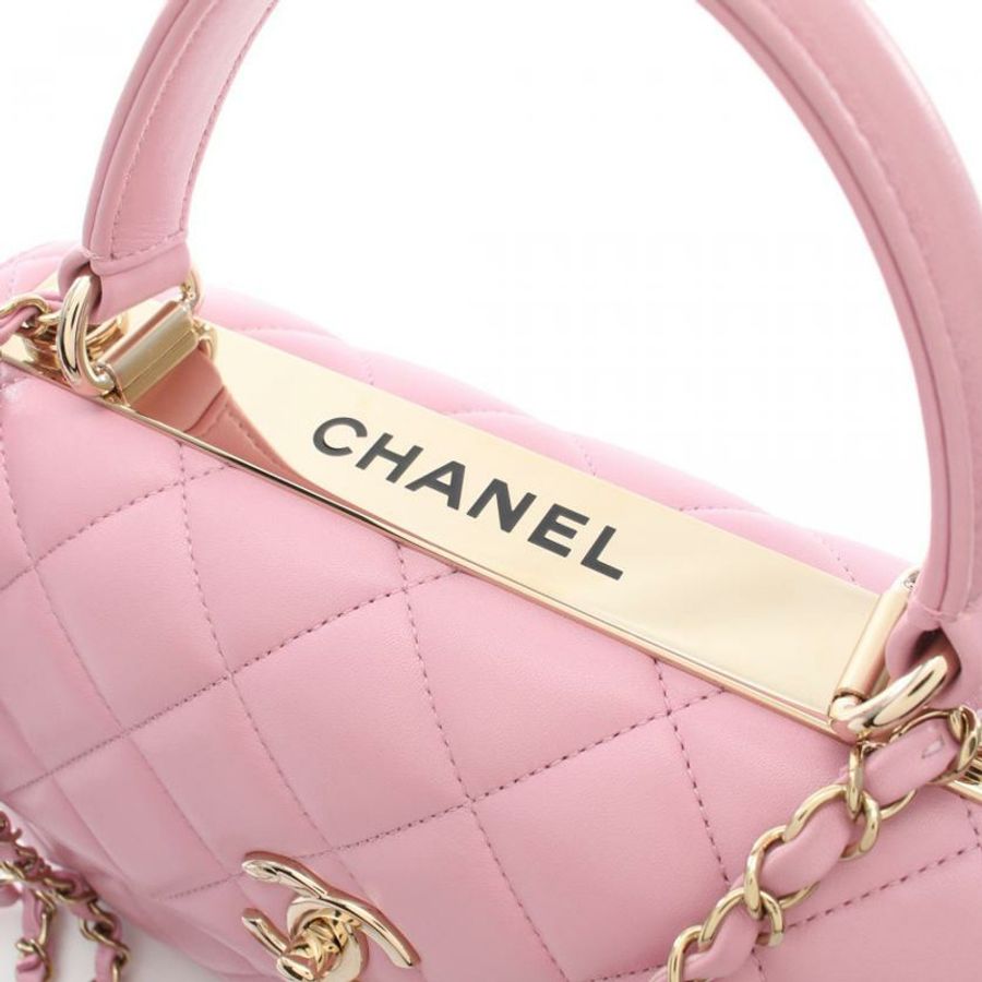 【日本直送】 中古CHANEL[A]Trendy CC 鏈條肩包 小羊皮 淺粉色 金色五金 兩用款-4