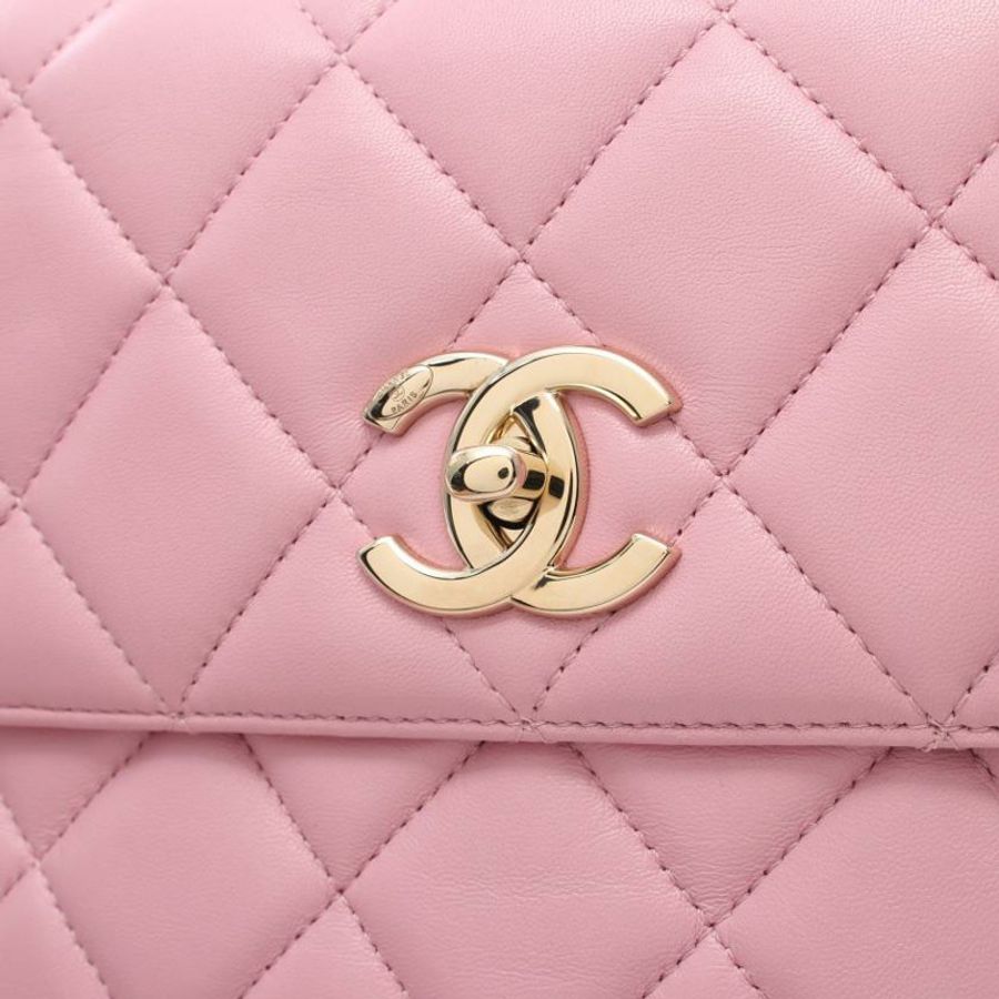 【日本直送】 中古CHANEL[A]Trendy CC 鏈條肩包 小羊皮 淺粉色 金色五金 兩用款-5