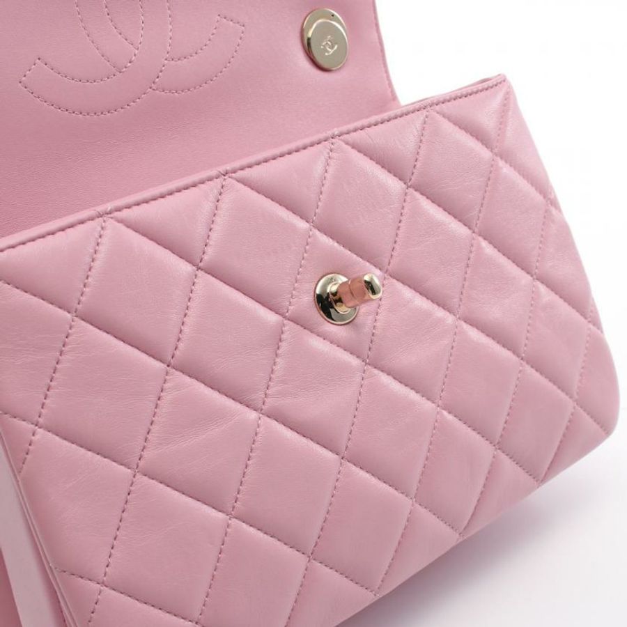 【日本直送】 中古CHANEL[A]Trendy CC 鏈條肩包 小羊皮 淺粉色 金色五金 兩用款-7