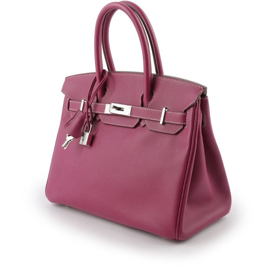 HERMES Birkin 銀釦 Epsom皮 內拼色 30cm (莓紫色/粉色)-4