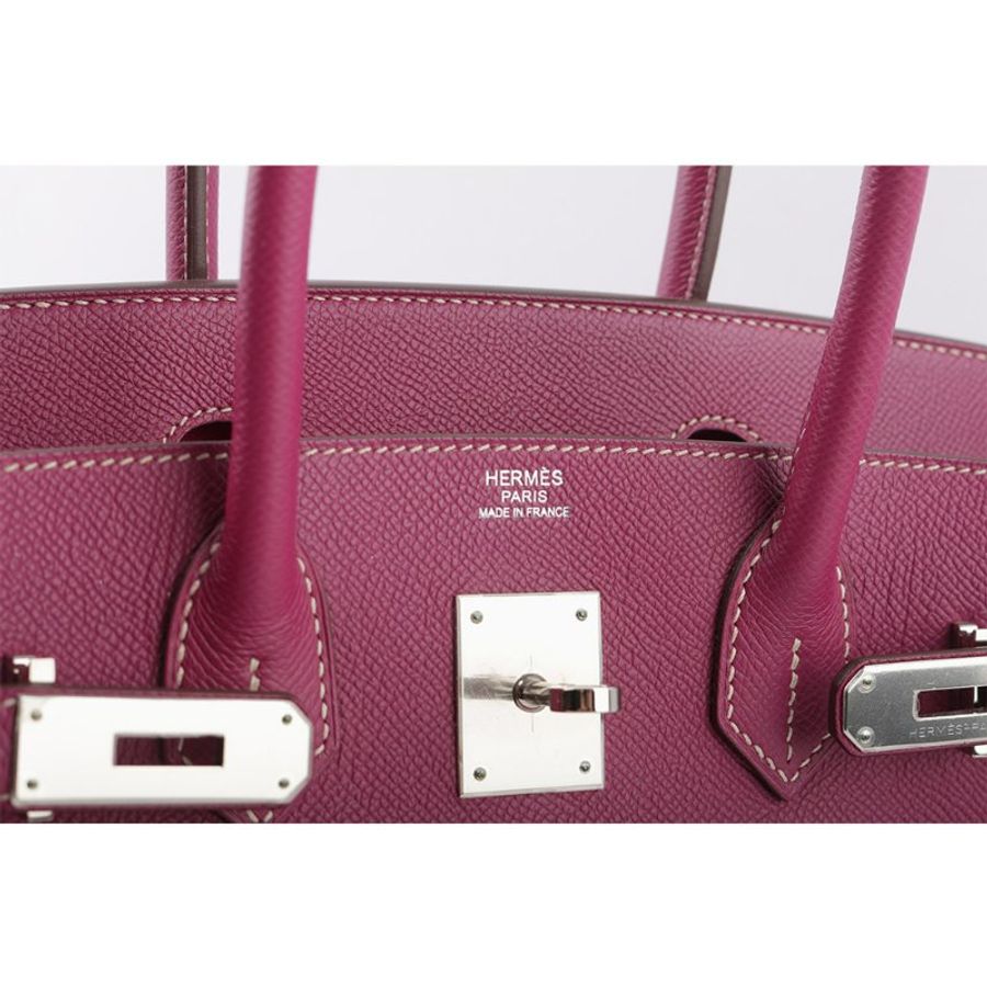 HERMES Birkin 銀釦 Epsom皮 內拼色 30cm (莓紫色/粉色)-5