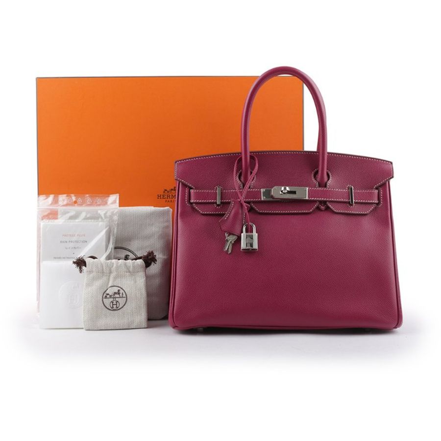 HERMES Birkin 銀釦 Epsom皮 內拼色 30cm (莓紫色/粉色)-7