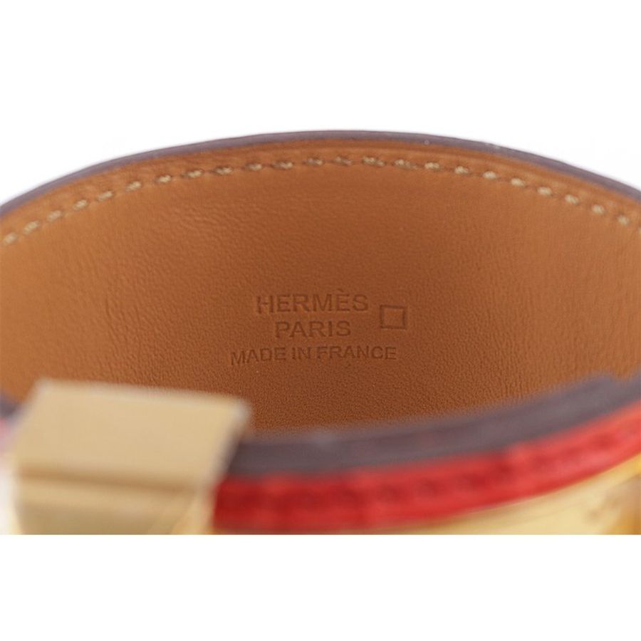 HERMES 鱷魚皮 鉚釘金釦CDC手環 (S)(粉橘色)-4