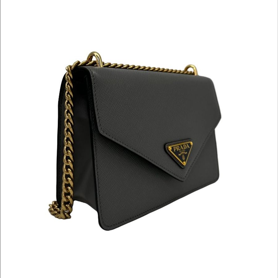 【Prada】降價咯! Pattina in pelle saffiano+soft Calf1 Marmo TU 灰色 肩背包-1