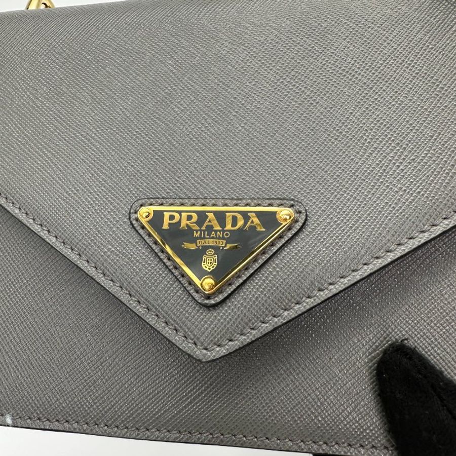 【Prada】降價咯! Pattina in pelle saffiano+soft Calf1 Marmo TU 灰色 肩背包-4