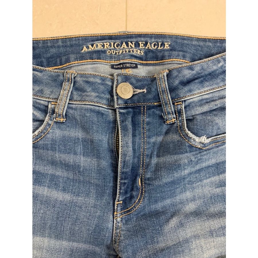 American Eagle 二手 中低腰彈性刷破電繡緊身牛仔褲-1