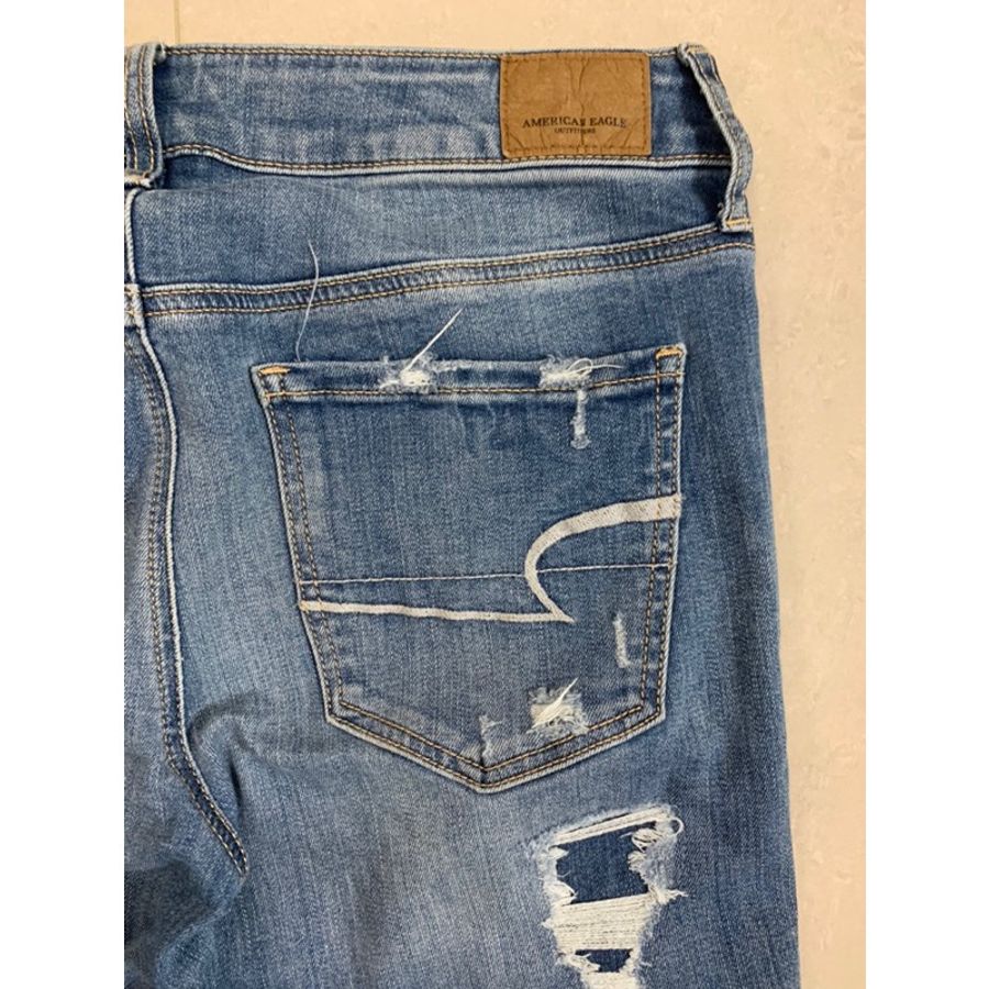 American Eagle 二手 中低腰彈性刷破電繡緊身牛仔褲-5