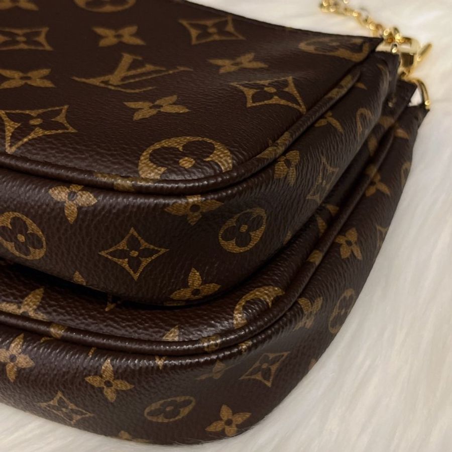 Louis Vuitton LV 老花字紋粉色背帶三合一 楊丞琳包 麻將金鍊包/斜背包/肩背包-4