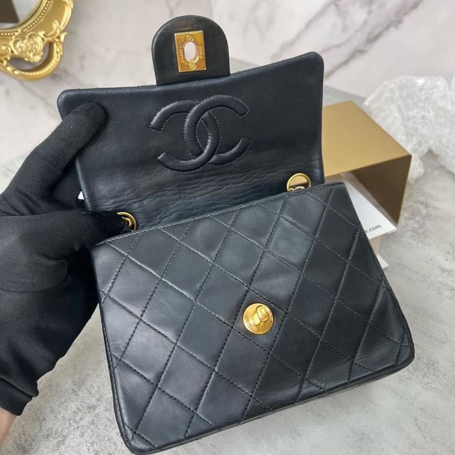 Chanel 黑色羊皮 中古Vintage方胖子 17cm-2