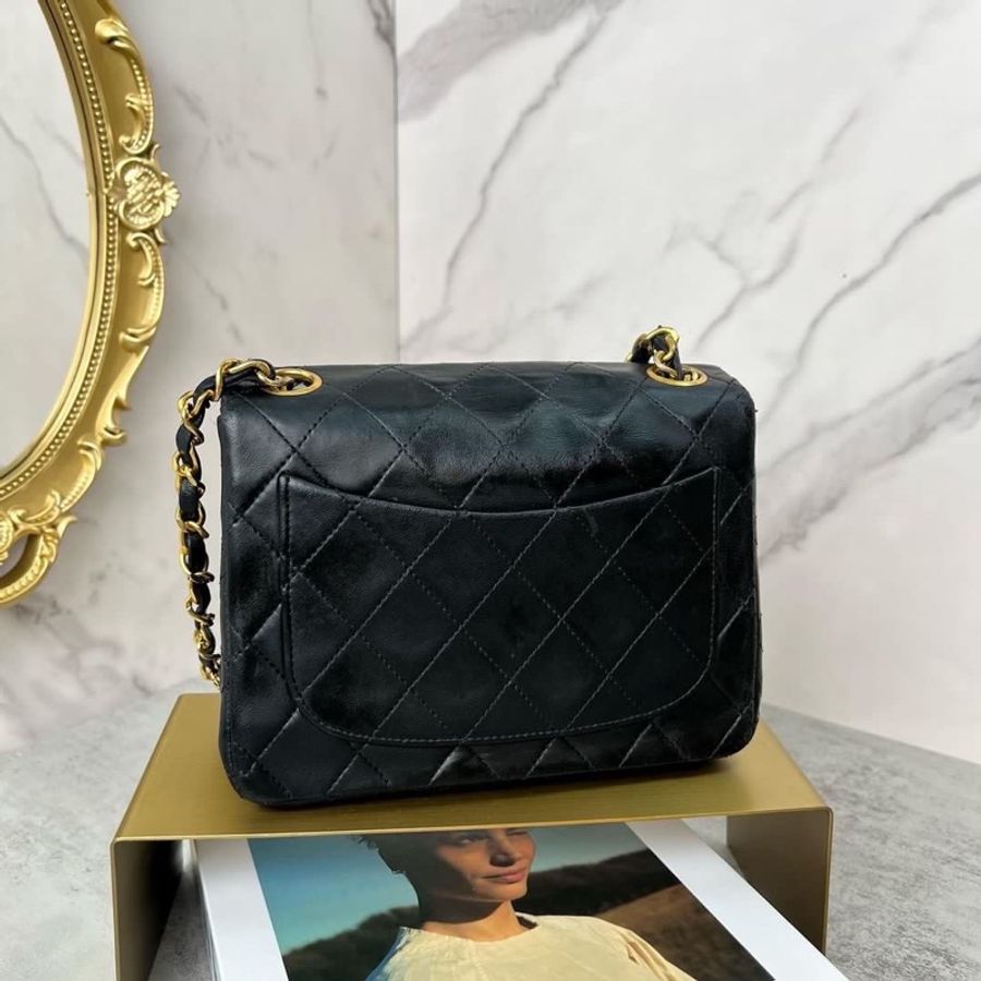 Chanel 黑色羊皮 中古Vintage方胖子 17cm-10