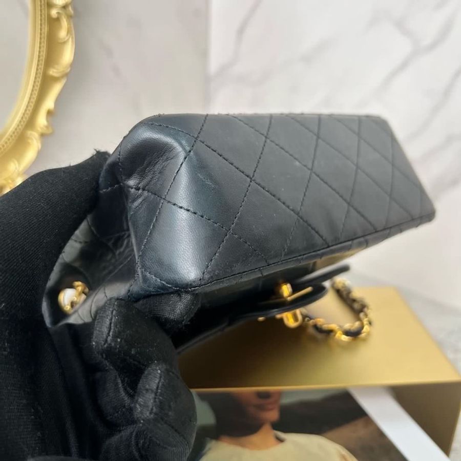 Chanel 黑色羊皮 中古Vintage方胖子 17cm-12
