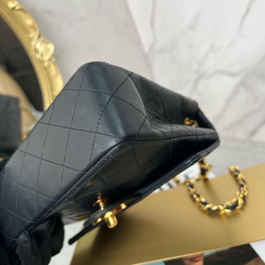 Chanel 黑色羊皮 中古Vintage方胖子 17cm-13