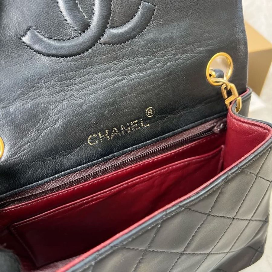 Chanel 黑色羊皮 中古Vintage方胖子 17cm-16