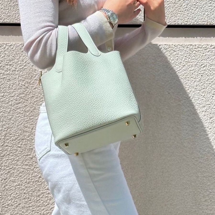 Hermès愛馬仕 Picotin Lock 18CM TC 牛皮水桶包 菜籃子 0W水晶灰/金釦/小號/u刻-7