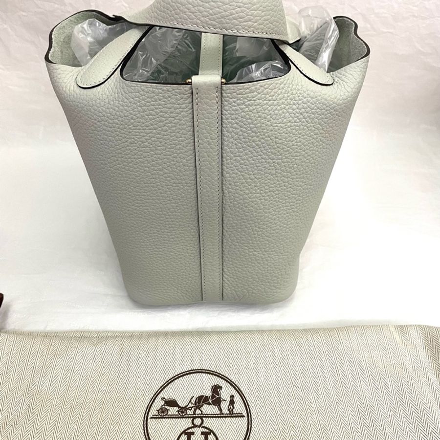 Hermès愛馬仕 Picotin Lock 18CM TC 牛皮水桶包 菜籃子 0W水晶灰/金釦/小號/u刻-13