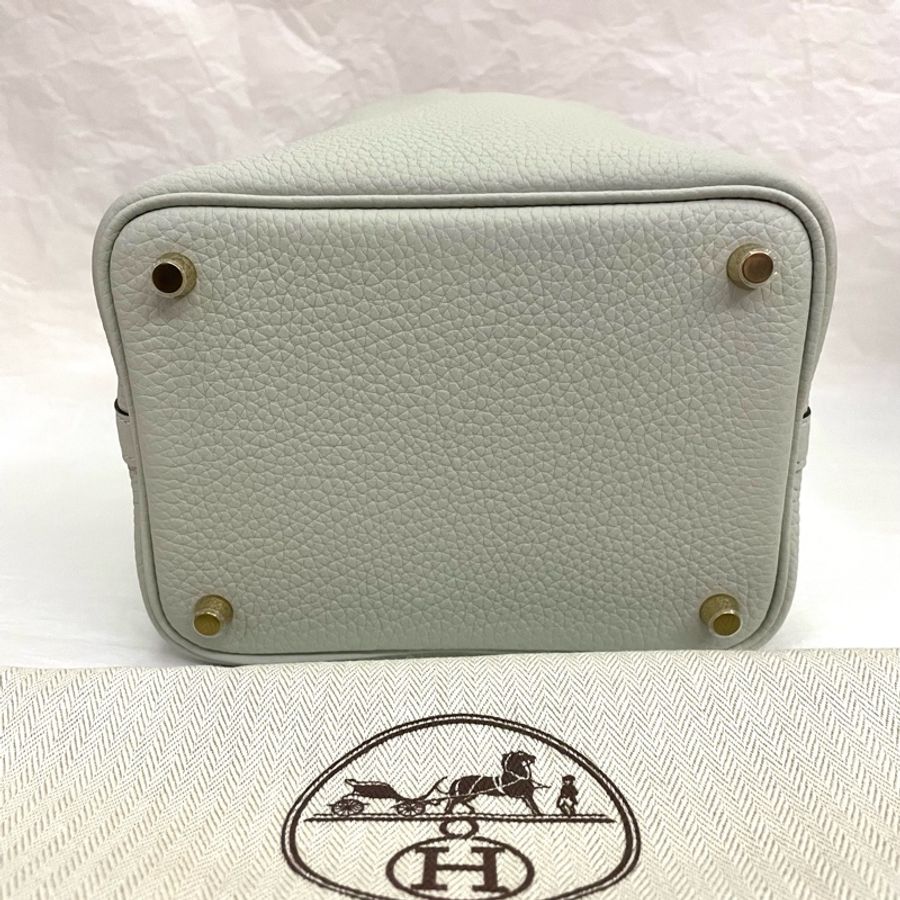 Hermès愛馬仕 Picotin Lock 18CM TC 牛皮水桶包 菜籃子 0W水晶灰/金釦/小號/u刻-14