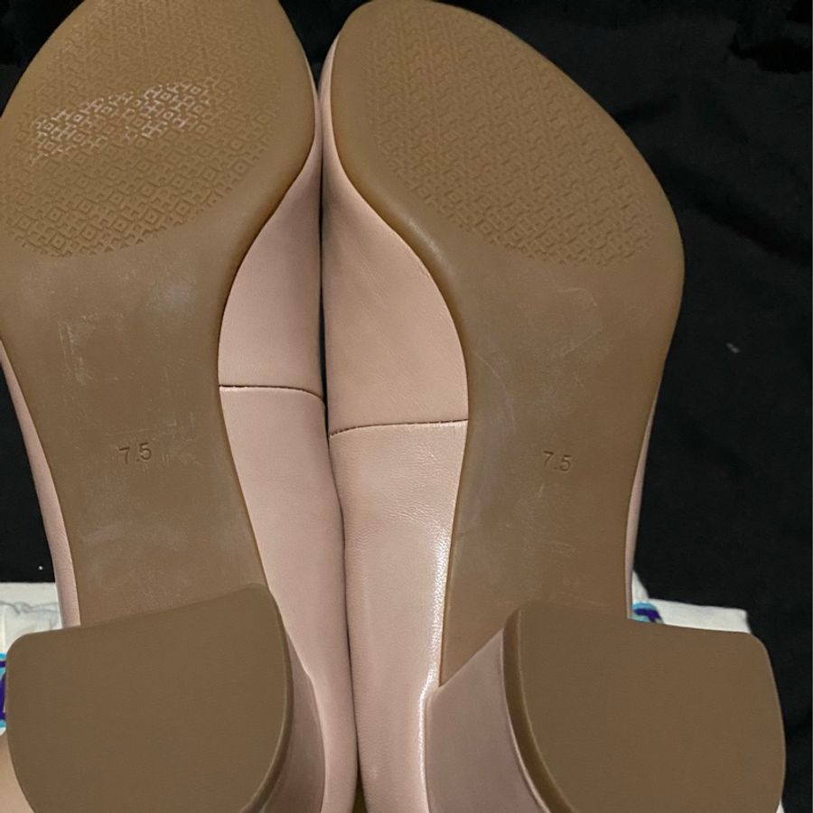 Tory Burch 經典logo粉膚粗跟鞋#7.5-4