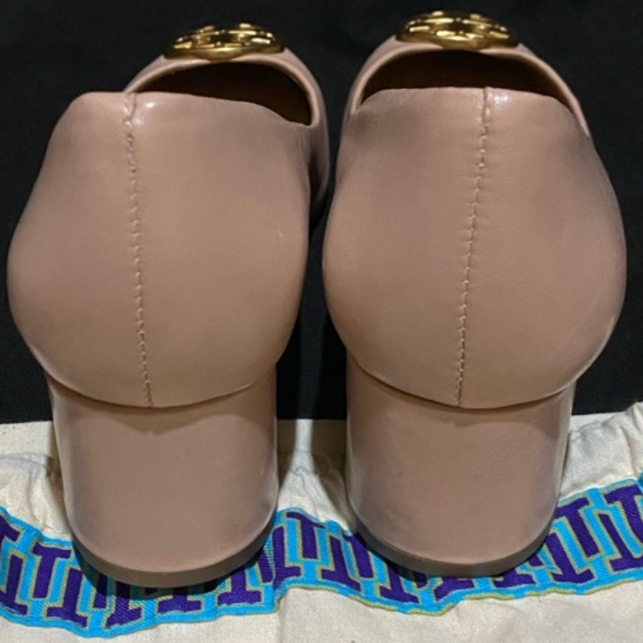 Tory Burch 經典logo粉膚粗跟鞋#7.5-20