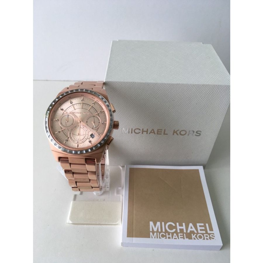 全新 Michael Kors MK6422 玫瑰金 碎鑽 三眼 計時 手錶-0