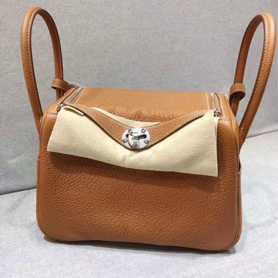 Hermès愛馬仕 Lindy 26CM TC 牛皮轉釦手提/肩背兩用包 金棕gold/銀扣/u刻-9