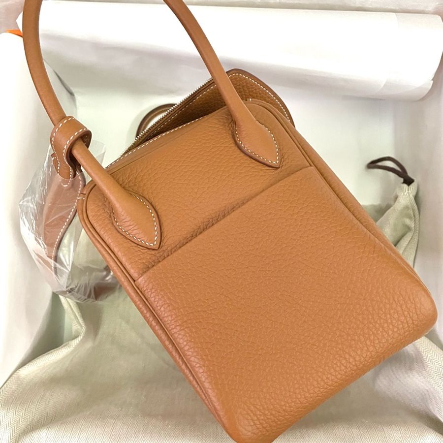 Hermès愛馬仕 Lindy 26CM TC 牛皮轉釦手提/肩背兩用包 金棕gold/銀扣/u刻-11