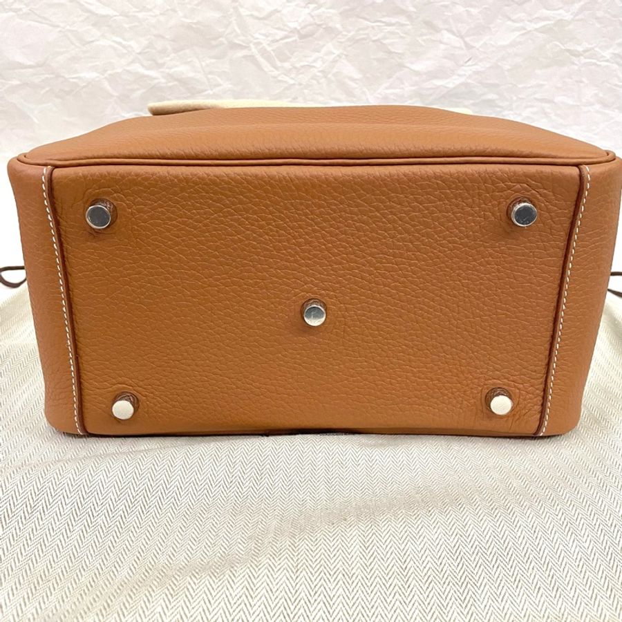 Hermès愛馬仕 Lindy 26CM TC 牛皮轉釦手提/肩背兩用包 金棕gold/銀扣/u刻-13