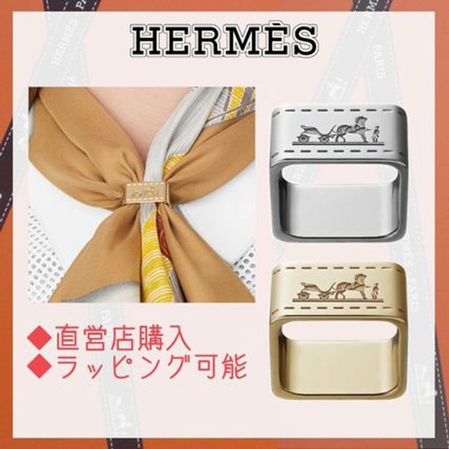 近新正品✨HERMES 愛馬仕經典品牌馬車LOGO方形絲巾釦環(金)-6