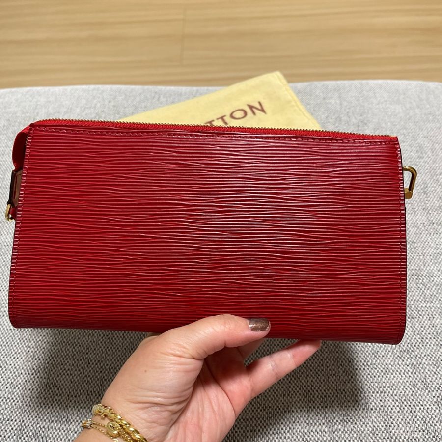 LV Vintage 經典紅色EPI 條紋 迷你肩背包 手拿晚宴包-7