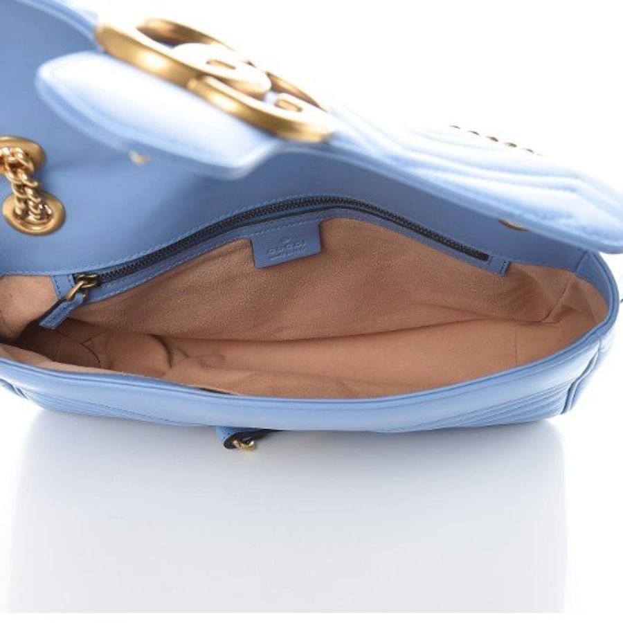 「預購」Gucci GG Marmont 經典馬夢26cm雙G天藍色斜背包 古銅金 單肩/側背-2