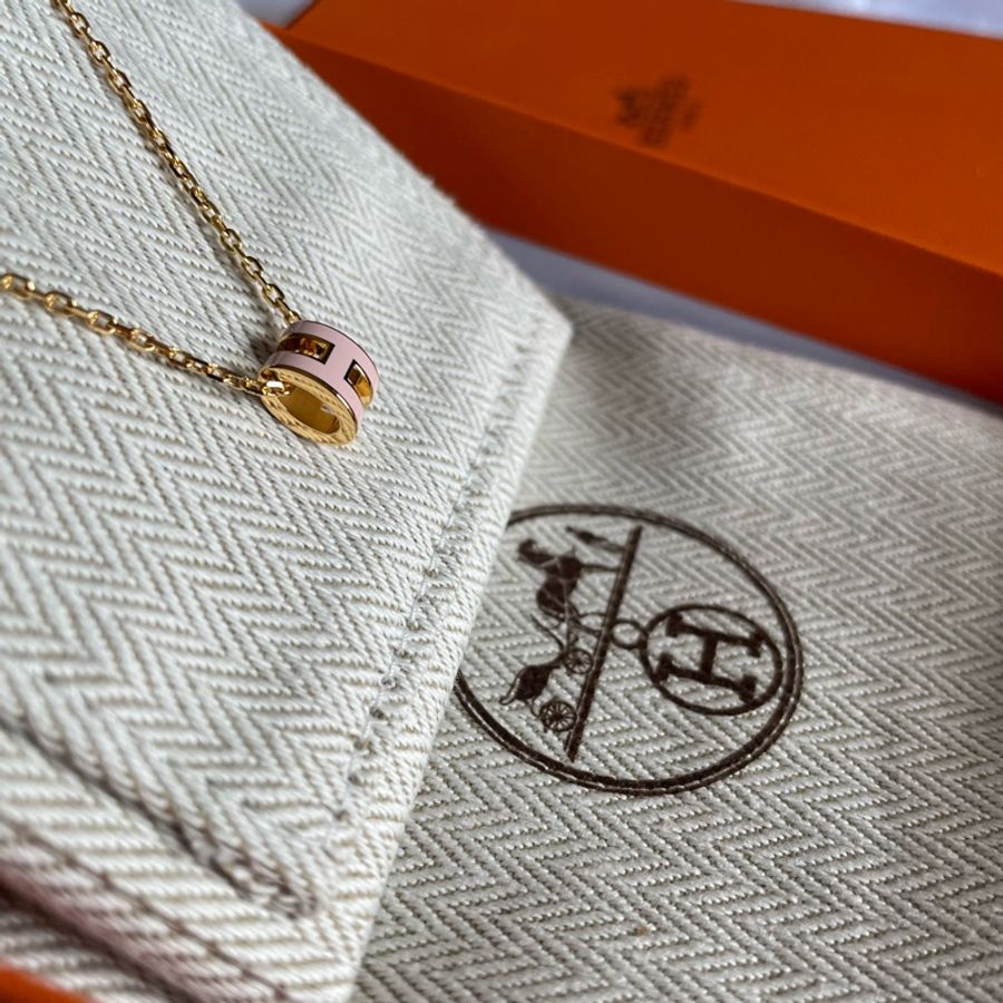 全新Hermes mini Pop H 粉金項鍊-2