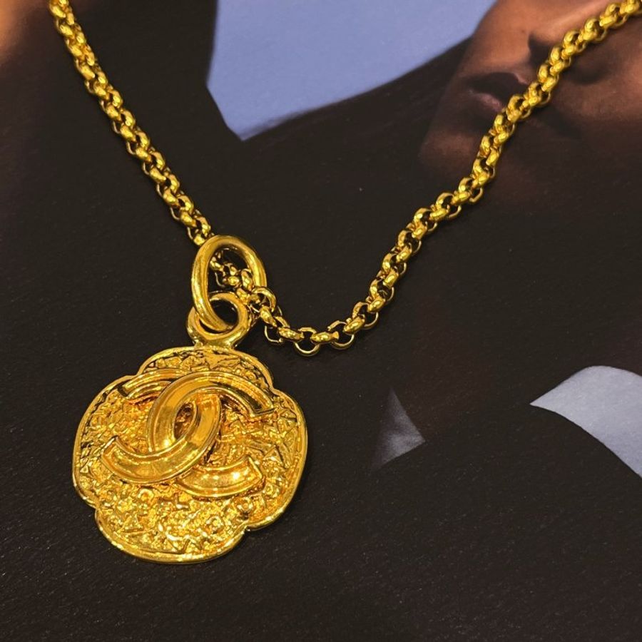 CHANEL 香奈兒 中古款VINTAGE 金色大圓雙C 長項鍊/飾品-1