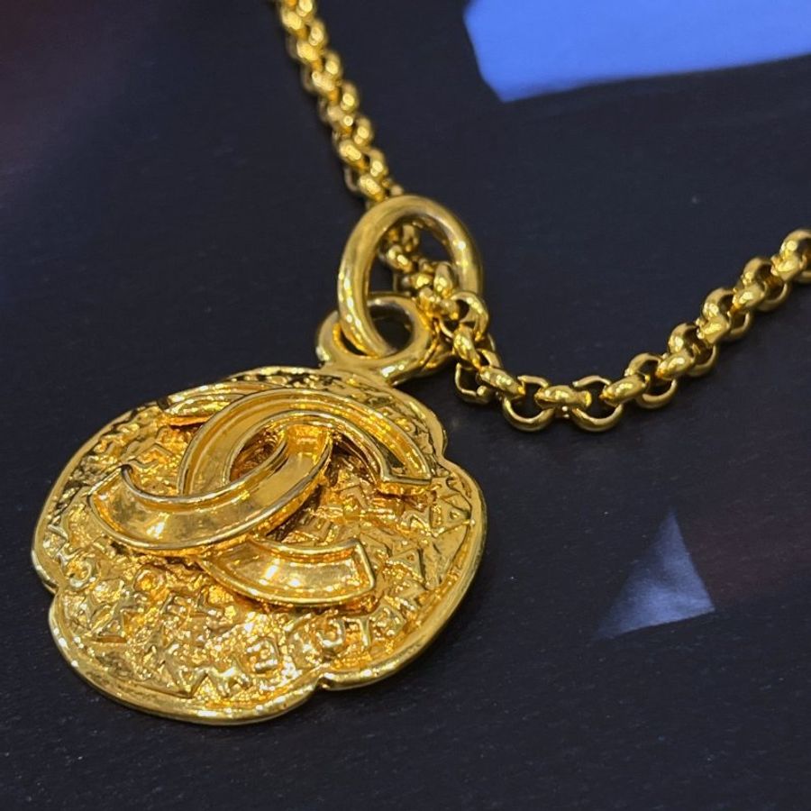 CHANEL 香奈兒 中古款VINTAGE 金色大圓雙C 長項鍊/飾品-2