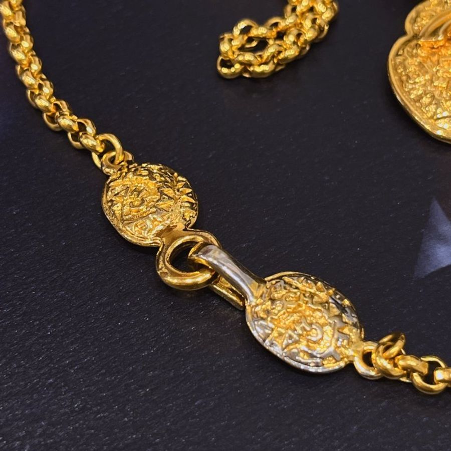 CHANEL 香奈兒 中古款VINTAGE 金色大圓雙C 長項鍊/飾品-4