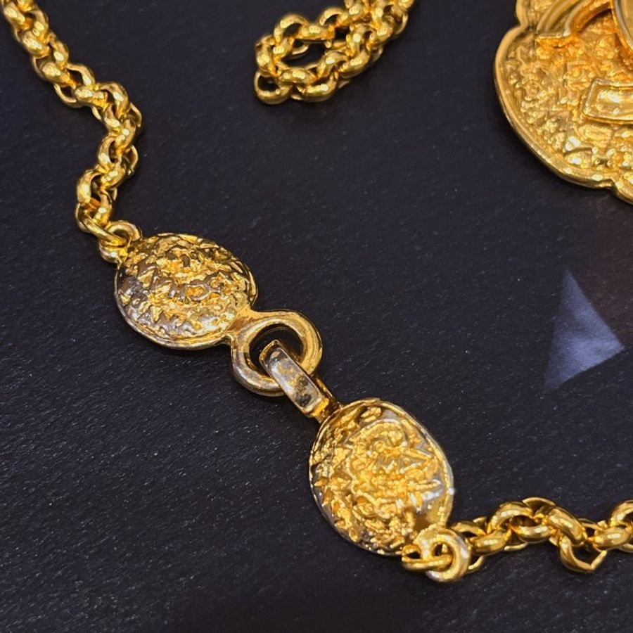 CHANEL 香奈兒 中古款VINTAGE 金色大圓雙C 長項鍊/飾品-5