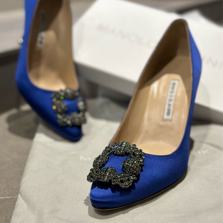 Manolo Blahnik blue Hangisi 70 silk satin leather pumps慾望城市-0