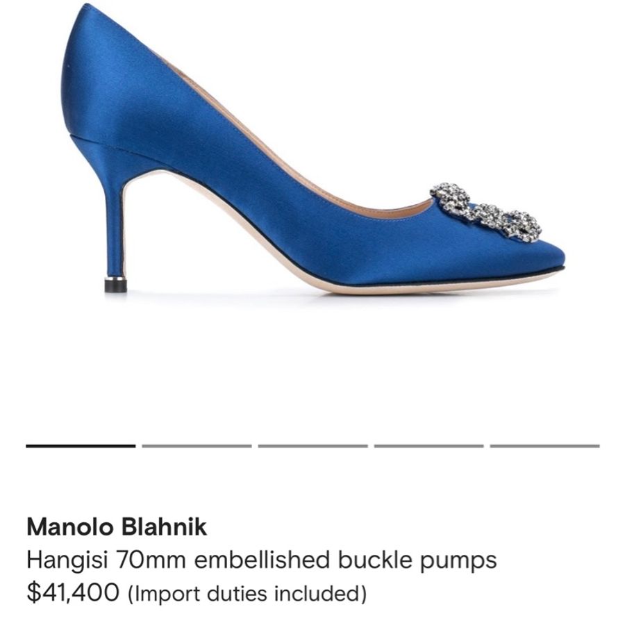 Manolo Blahnik blue Hangisi 70 silk satin leather pumps慾望城市-2