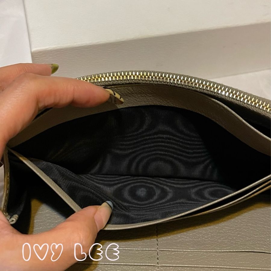 BALENCIAGA 卡其灰綠 金色框 小羊皮翻蓋長夾 錢包 二手精品-11
