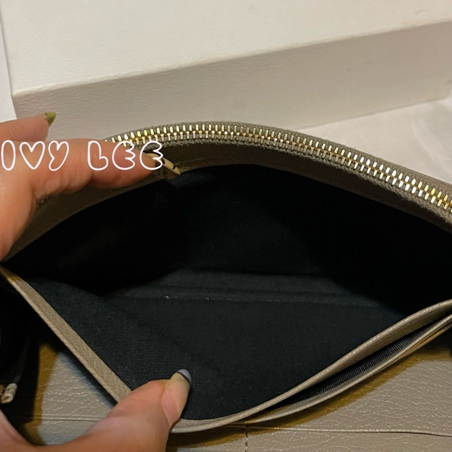 BALENCIAGA 卡其灰綠 金色框 小羊皮翻蓋長夾 錢包 二手精品-12