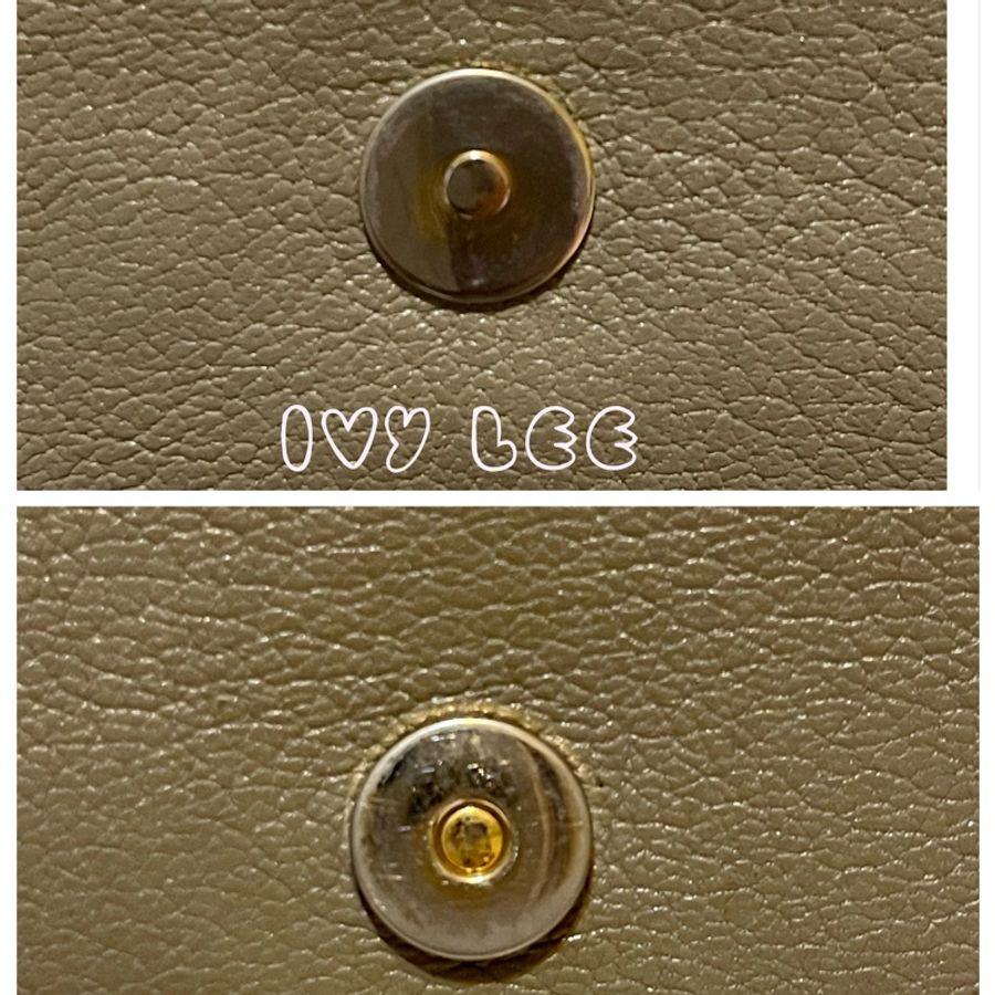 BALENCIAGA 卡其灰綠 金色框 小羊皮翻蓋長夾 錢包 二手精品-20