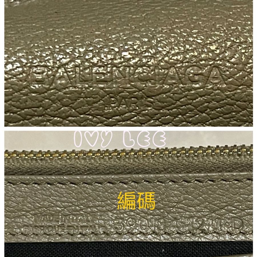 BALENCIAGA 卡其灰綠 金色框 小羊皮翻蓋長夾 錢包 二手精品-22