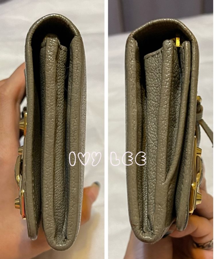 BALENCIAGA 卡其灰綠 金色框 小羊皮翻蓋長夾 錢包 二手精品-24