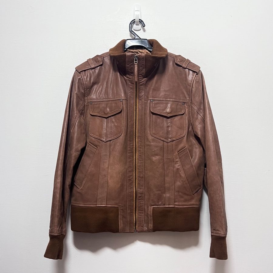 英國購入 Aviatrix Bomber Leather Jacket 螺紋飛行員皮夾克 真皮 皮衣 皮外套 復古 皮革 緞面內裏-0