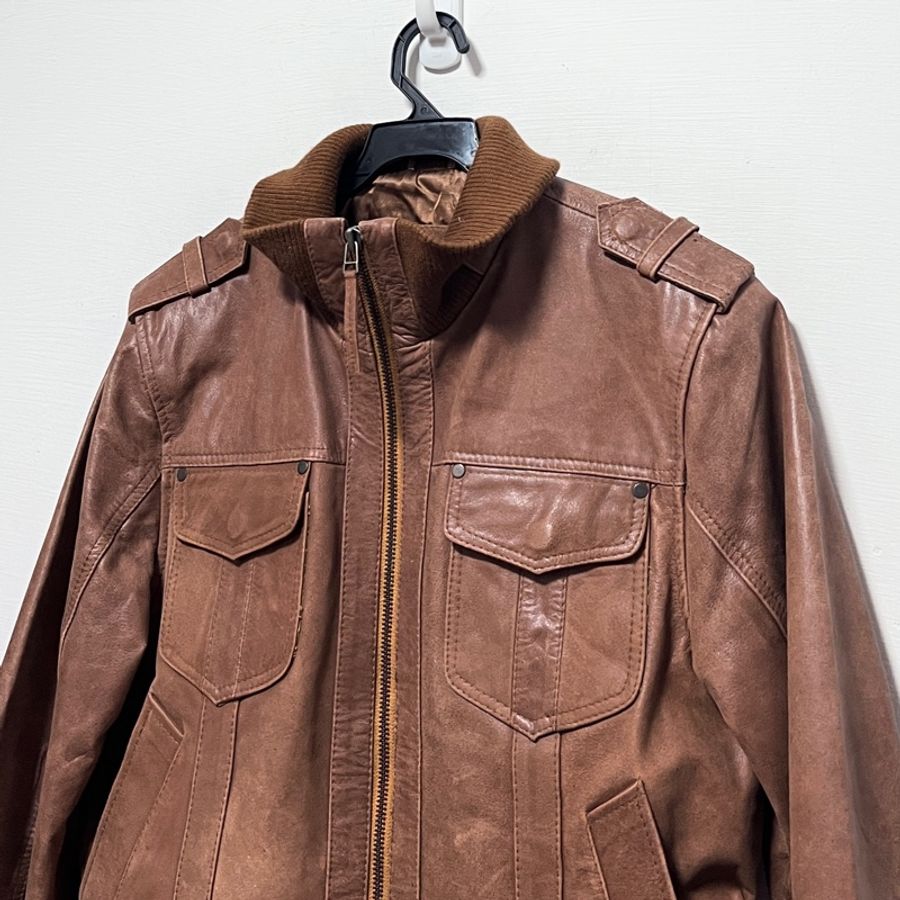 英國購入 Aviatrix Bomber Leather Jacket 螺紋飛行員皮夾克 真皮 皮衣 皮外套 復古 皮革 緞面內裏-1