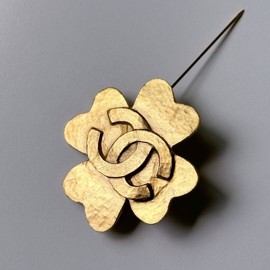 CHANEL 幸運草胸針 老香飾品 鍍24K金-4