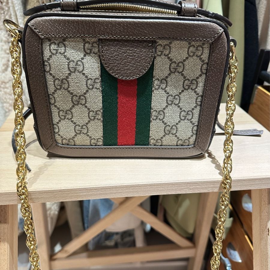 【GUCCI 古馳】經典Ophidia系列帆布印花皮革飾邊拉鍊手提/斜背包(迷你602576-K05NB-8745)-6
