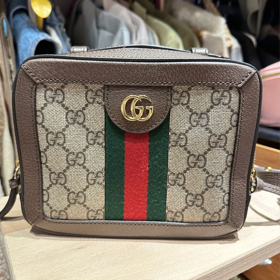 【GUCCI 古馳】經典Ophidia系列帆布印花皮革飾邊拉鍊手提/斜背包(迷你602576-K05NB-8745)-8