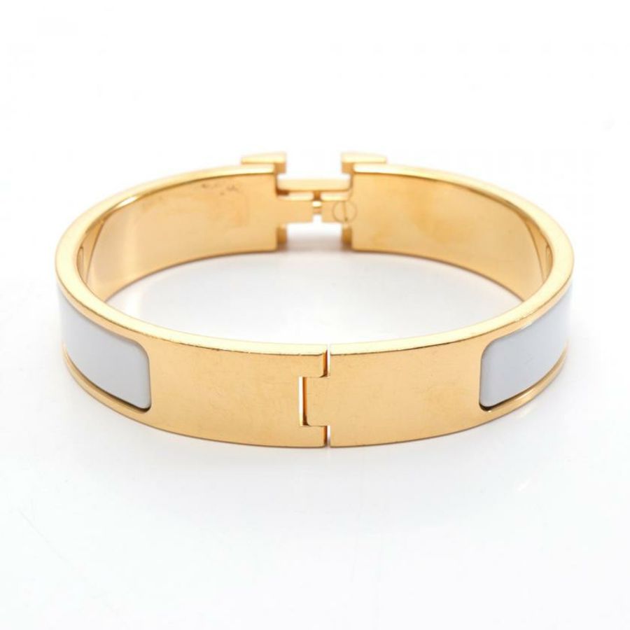 【日本直送】 中古HERMES[B]Clic H 手環 鍍金 釉面皮 金色 白色-1